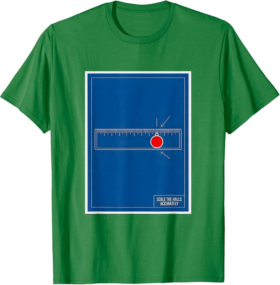Men's Scale The Halls Accurately Technical Blueprint Math Teacher T-Shirt - Kelly Green