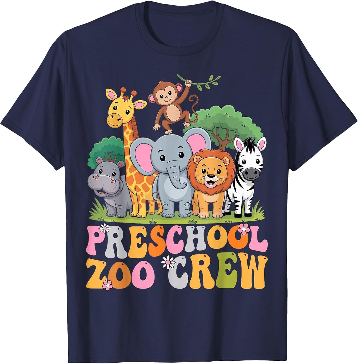 Preschool Zoo Crew Safari Animal Pre-K Teacher Student T-Shirt - Navy Blue