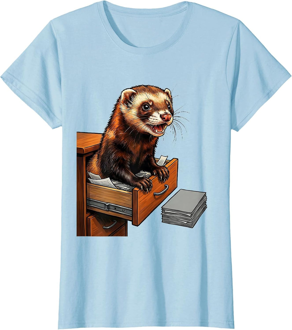 Women's Ferret In Desk Drawer Funny Ferret Lover Gift T-Shirt - Baby Blue