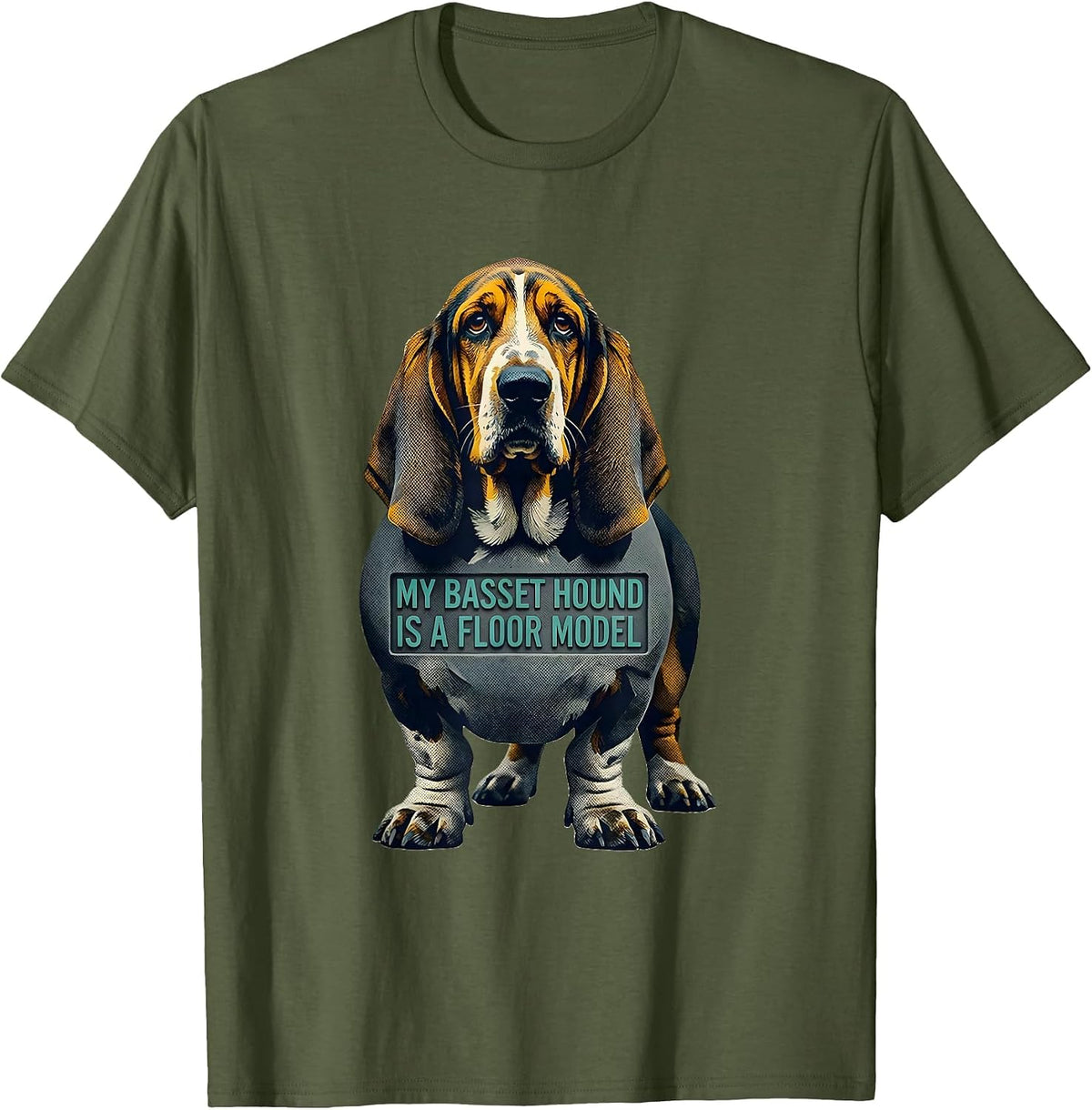 Men's My Basset Hound Is A Floor Model Funny Dog Lover Breed Humor T-Shirt - Olive Green