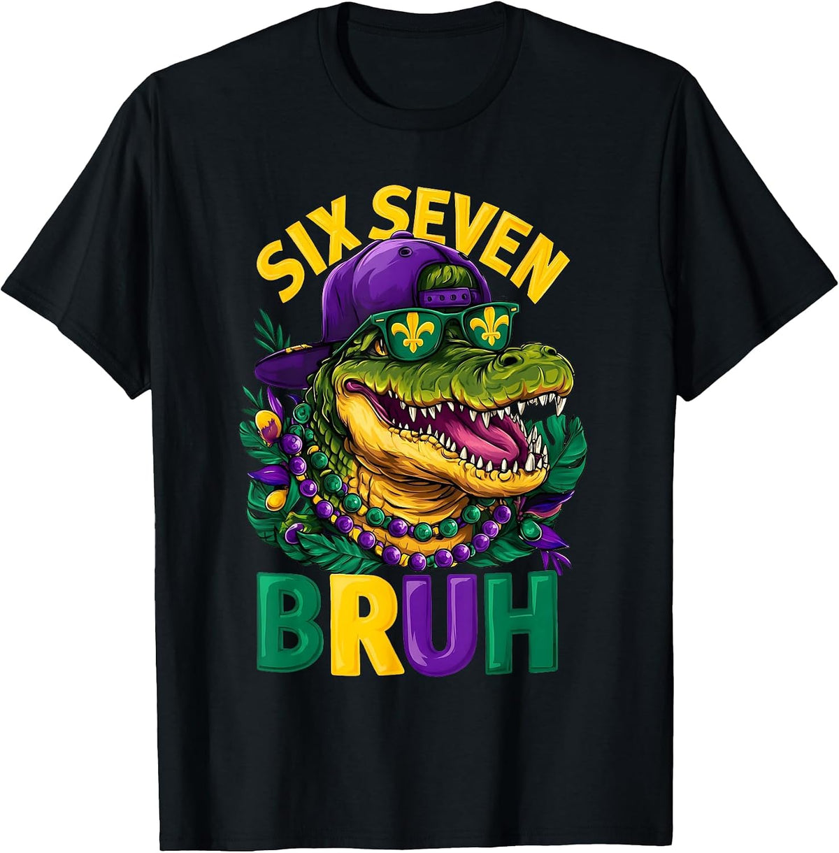 Mardi Gras Six Seven Bruh Mardigator Alligator 6 7 Meme Boy T-Shirt - Black