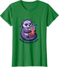 Women's Boba Keeps Me Cozy Kawaii Ferret Boba Tea Lover Gift T-Shirt - Kelly Green