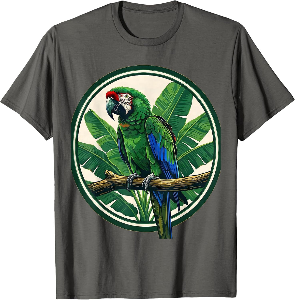 Puerto Rican Parrot Perched on Jungle Branch T-Shirt - Asphalt Grey