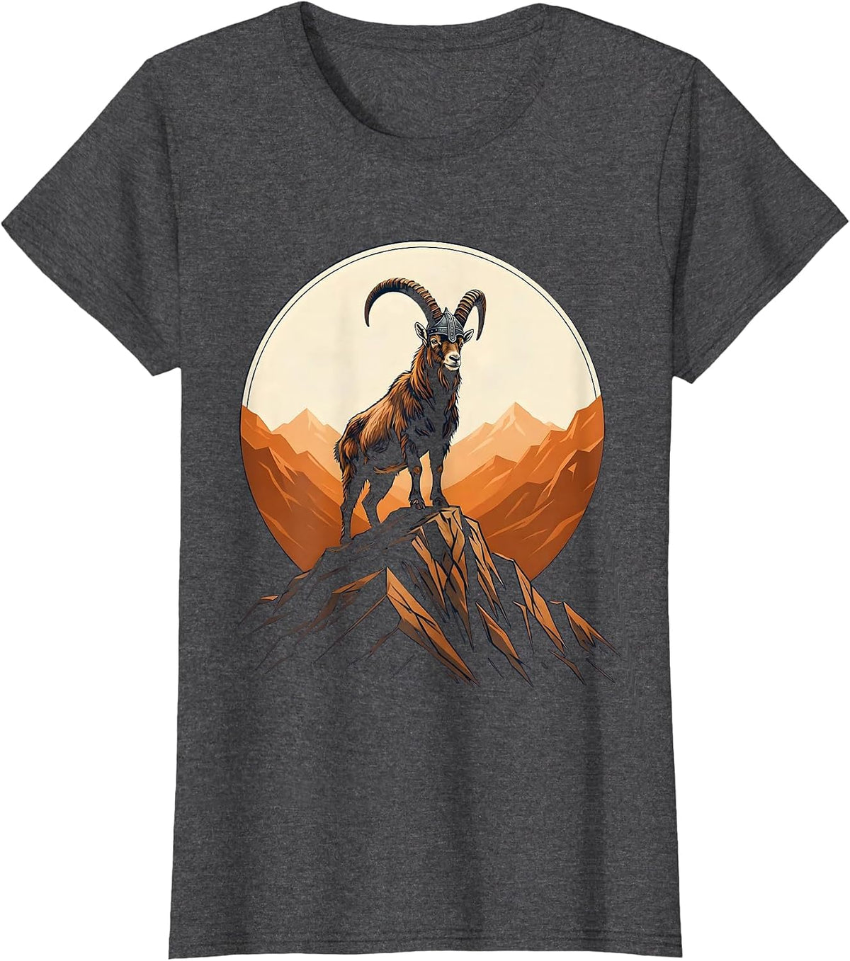 Women's Bearded Viking Goat Graphic Tee T-Shirt - Dark Heather Grey