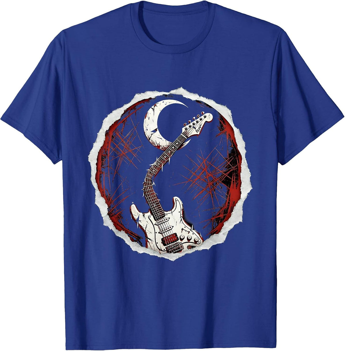 Guitar Neck Crescent Moon Celestial Music Art T-Shirt - Royal Blue