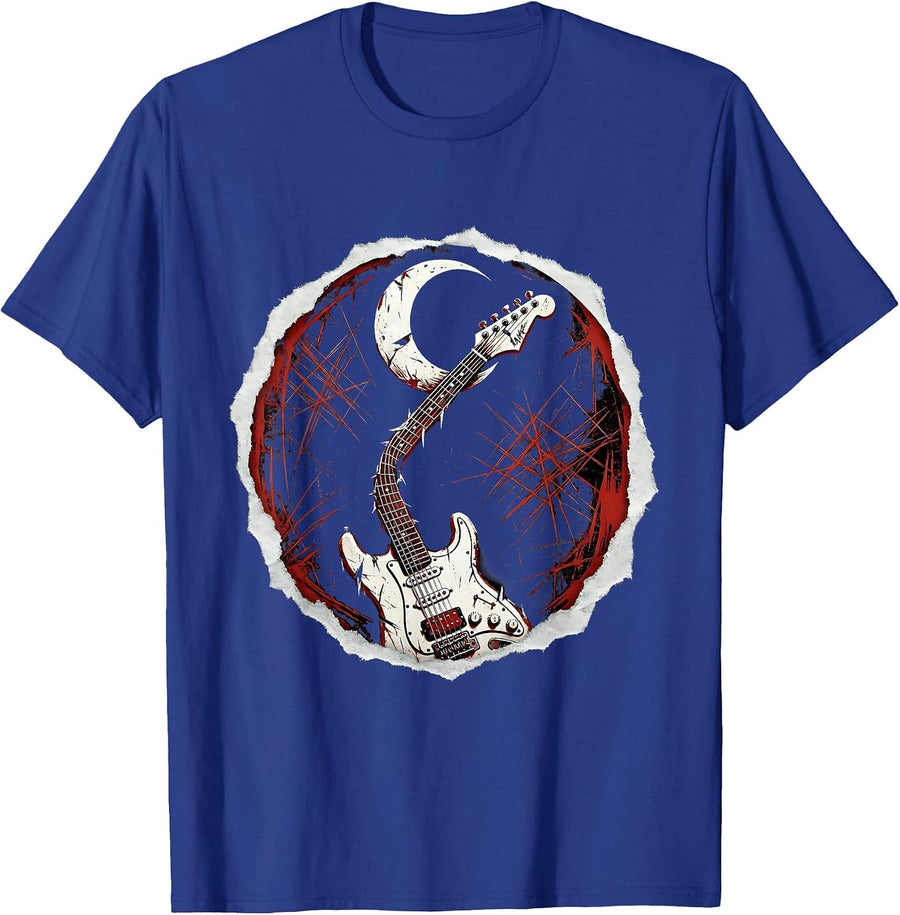 Guitar Neck Crescent Moon Celestial Music Art T-Shirt - Royal Blue