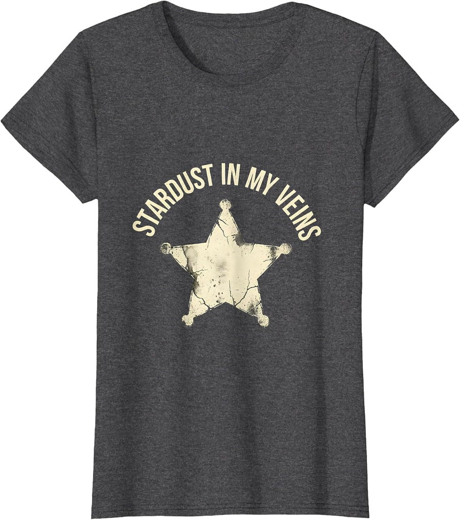 Women's Stardust In My Veins Celestial Star Design T-Shirt - Dark Heather Grey