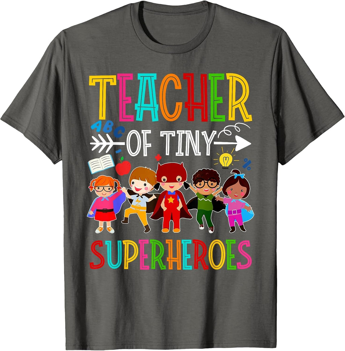 Kindergarten Prek Teacher of Tiny Superheroes Back to School T-Shirt - Asphalt Grey