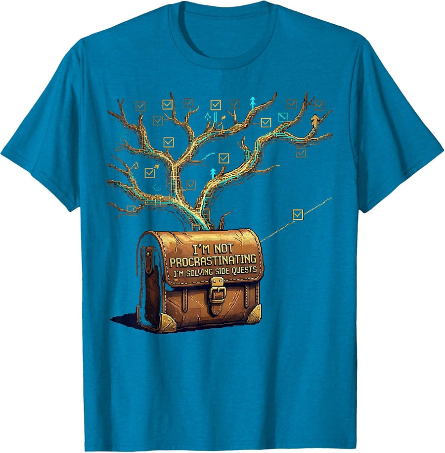 I'm Not Procrastinating, I'm Solving Side Quests RPG Gamer T-Shirt - Sapphire Blue