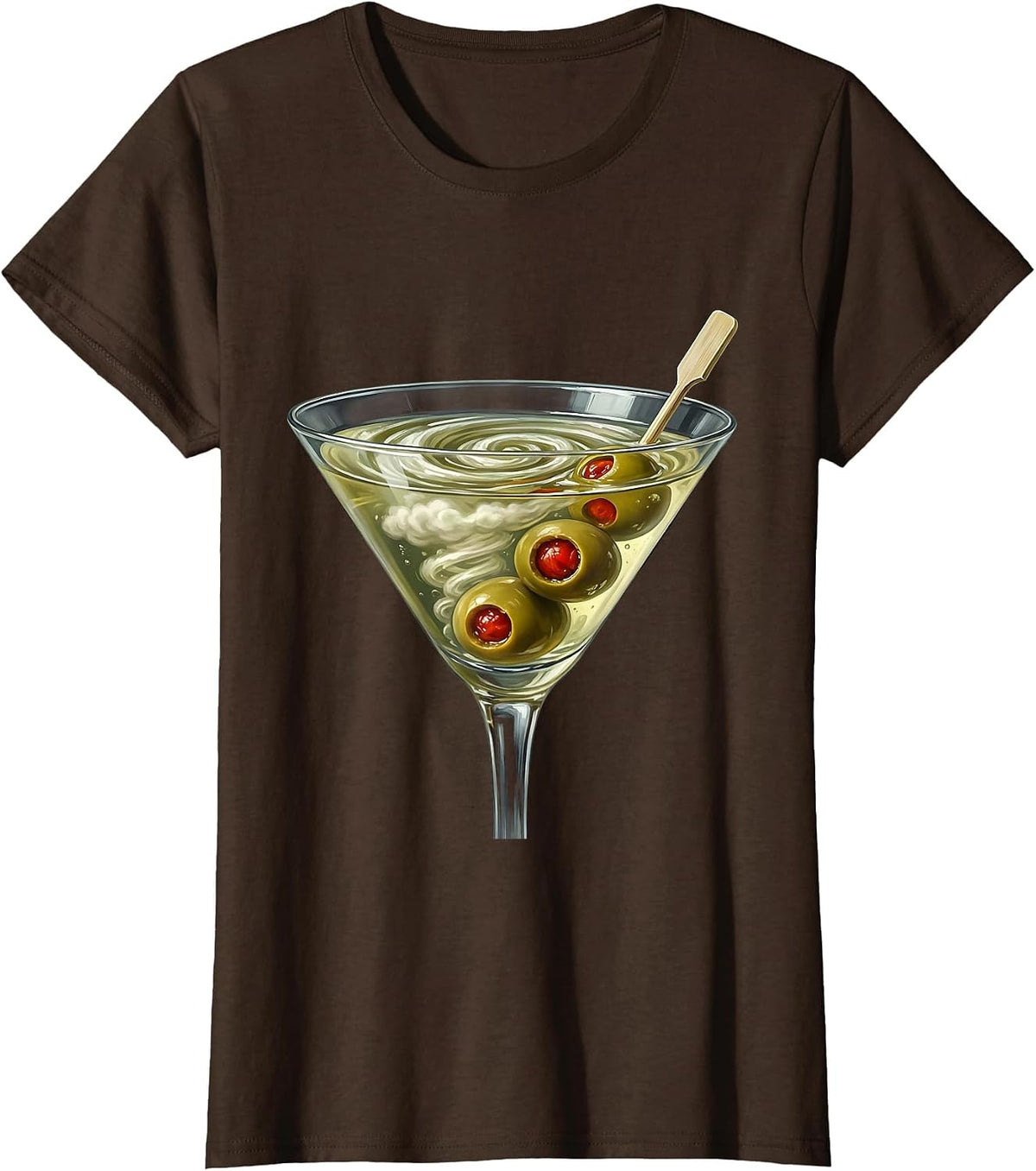 Women's Martini Coupe Olives Cocktail Lover Humor T-Shirt - Brown