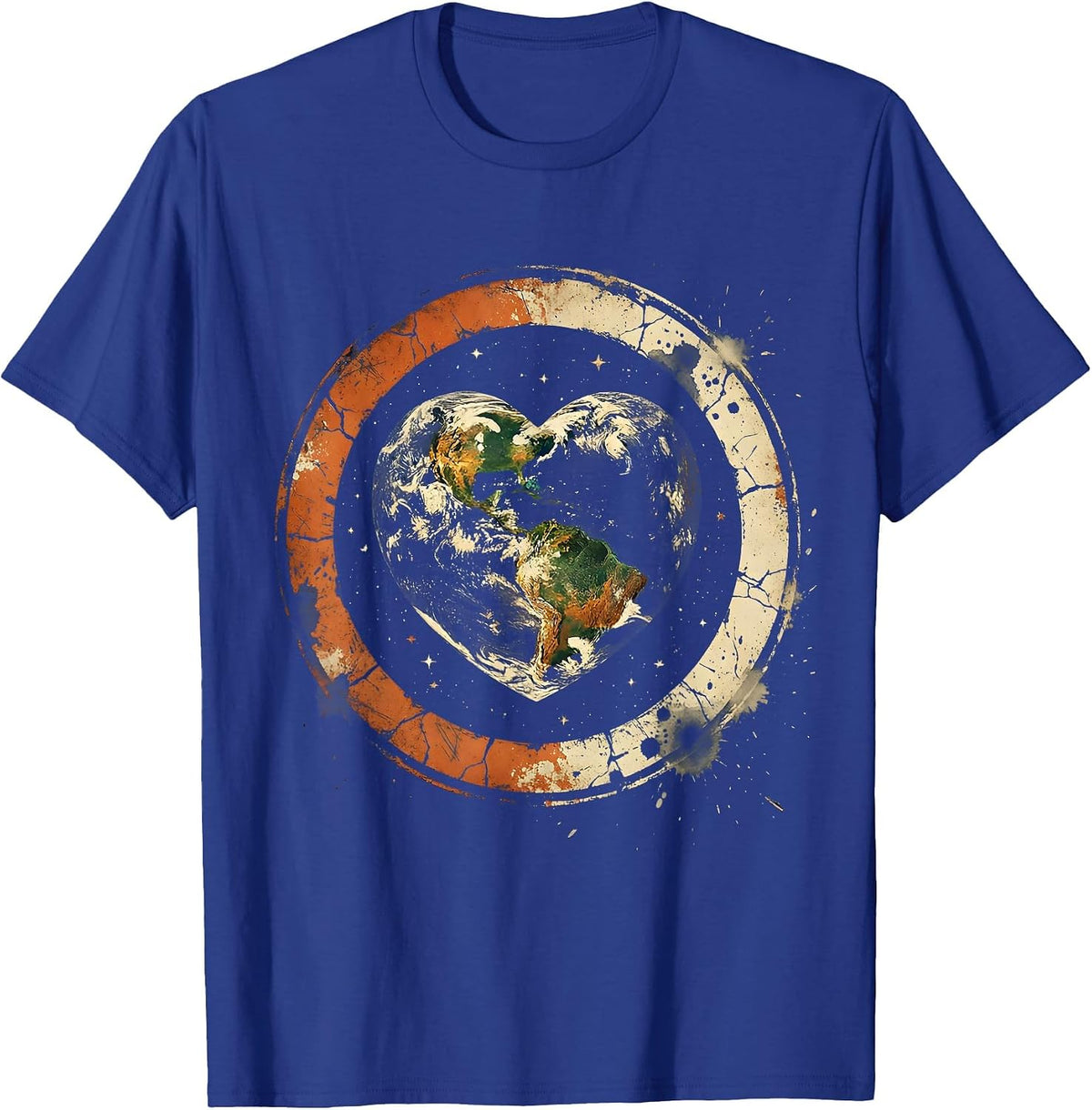 Men's I Heart Earth Heart-Shaped Planet Space Design T-Shirt - Royal Blue