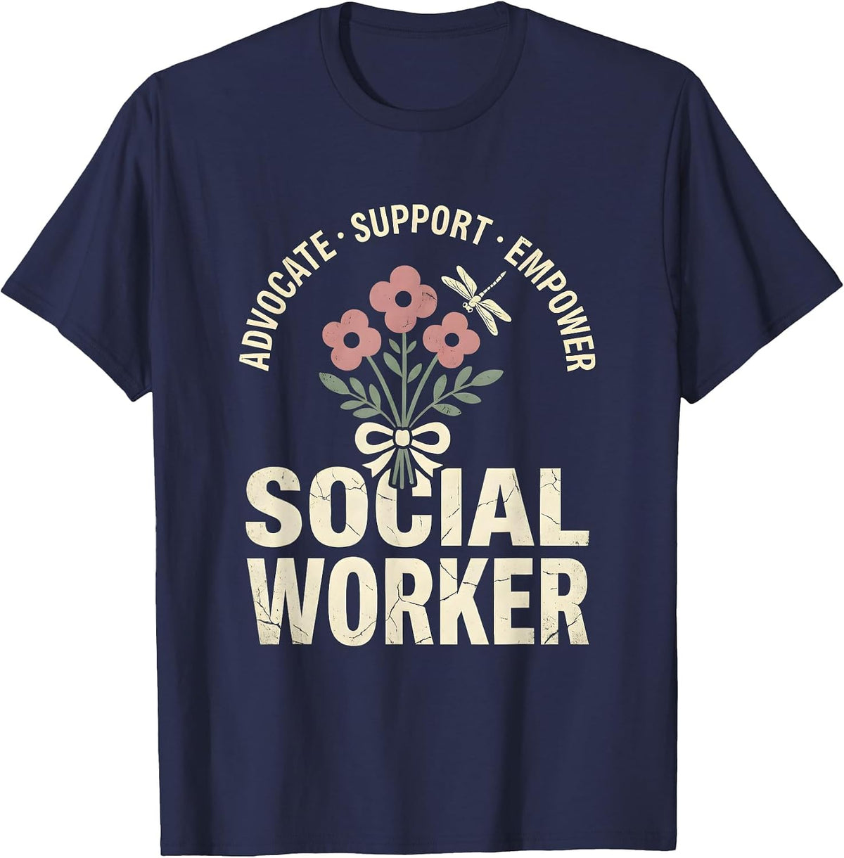 Men's Advocate Support Empower Social Worker Floral Boho Social T-Shirt - Navy Blue