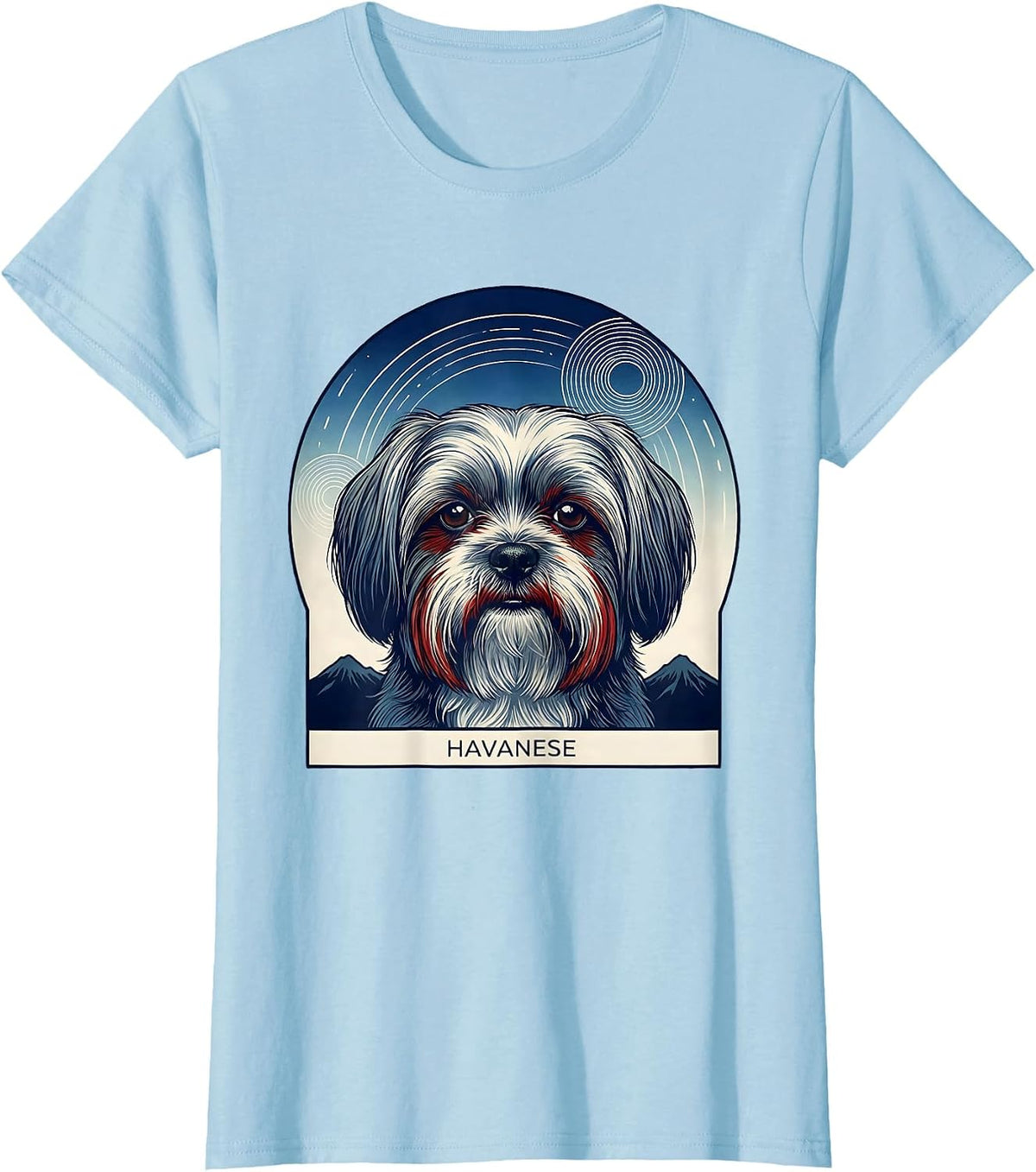 Havanese Ukiyo-e Van Gogh Style Starry Night Dog Portrait T-Shirt - Baby Blue
