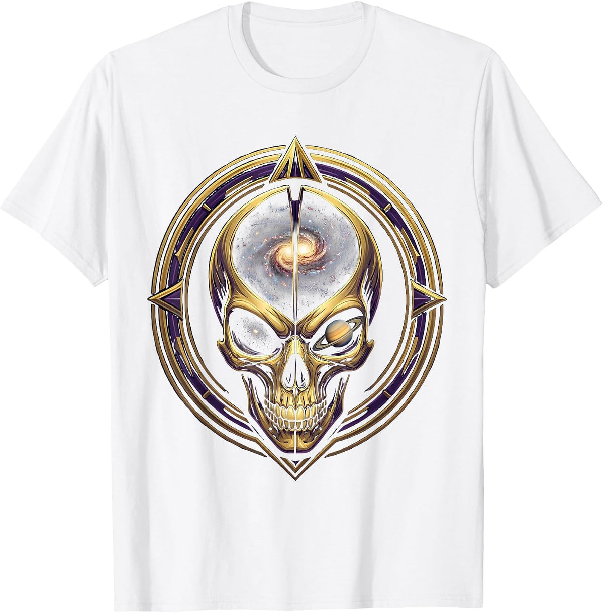 Men's Alien Head Galaxy Universe Cosmic Space Art T-Shirt - White