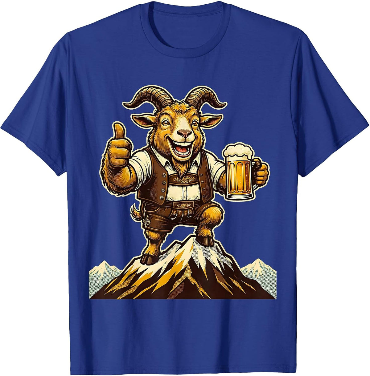 Alpine Goat Mountain Peak Oktoberfest Design T-Shirt - Royal Blue