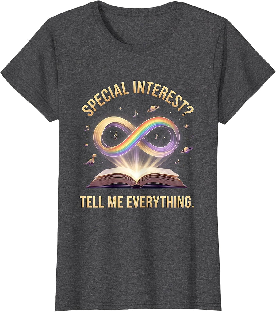 Women's Special Interest Tell Me Everything Autism Design T-Shirt - Dark Heather Grey