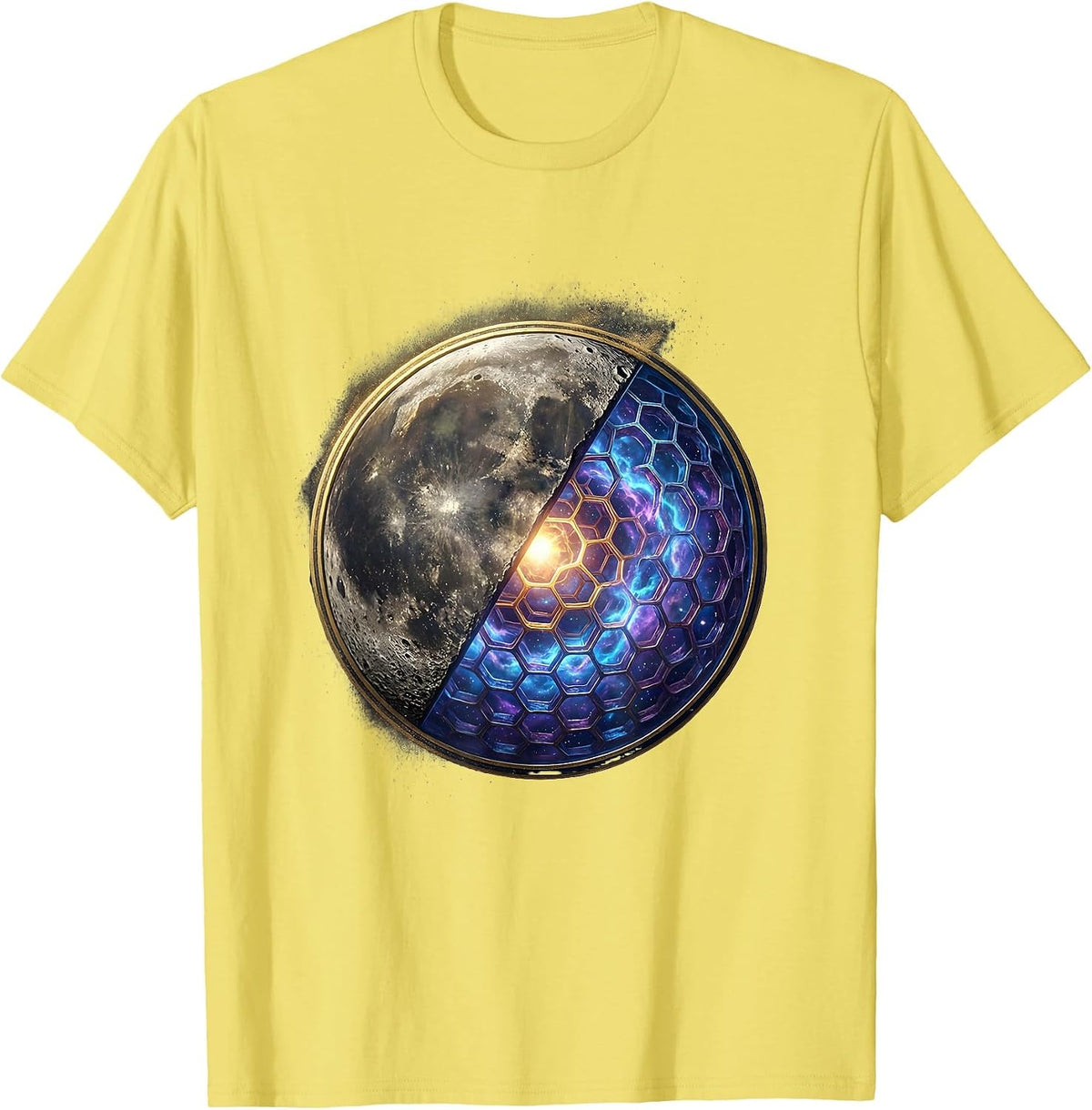 Men's Moon Honeycomb Cross Section Graphic Design T-Shirt - Lemon Yellow