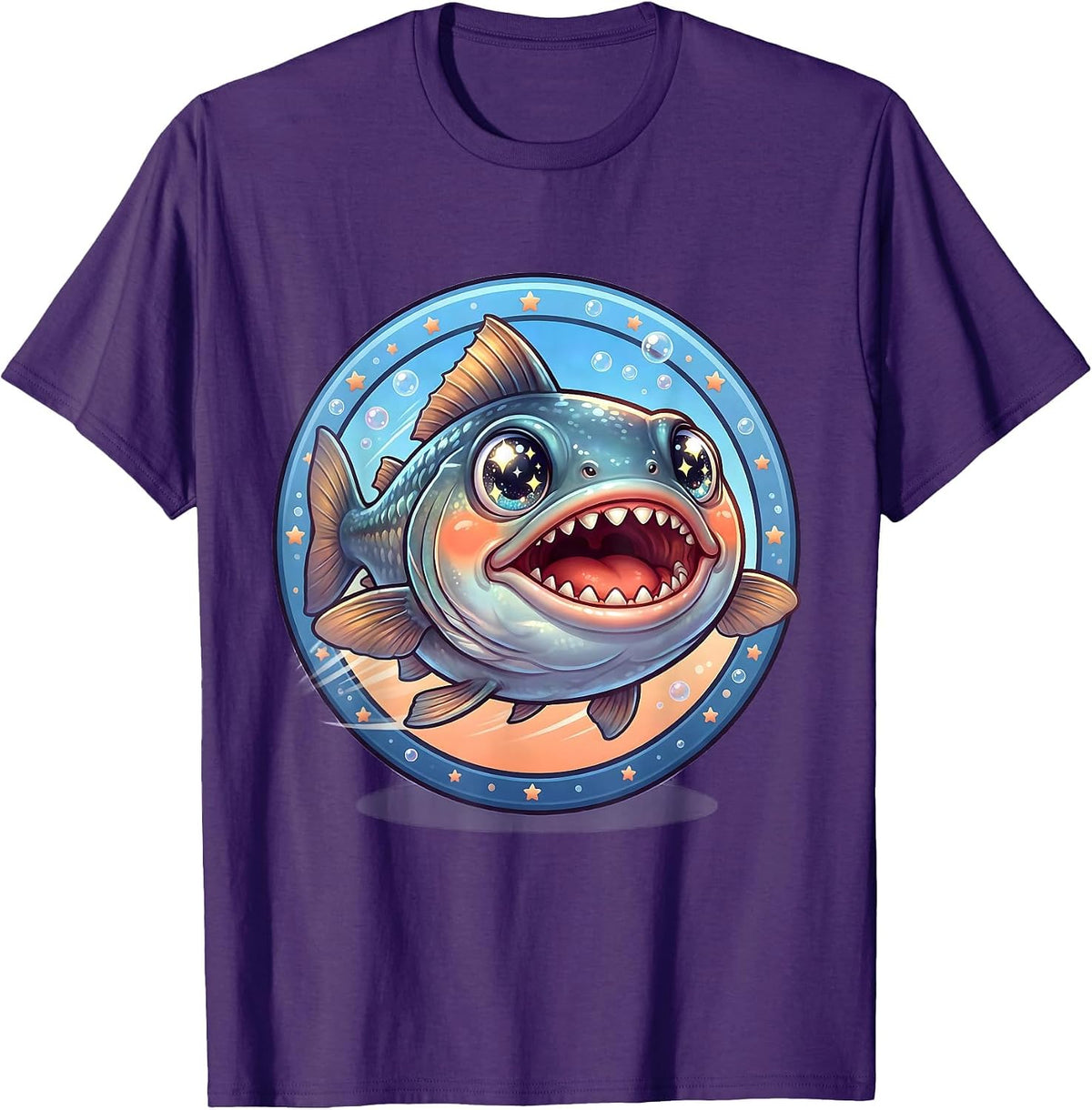 Men's Bite Me Barracuda Charging Teeth Gleaming T-Shirt - Purple