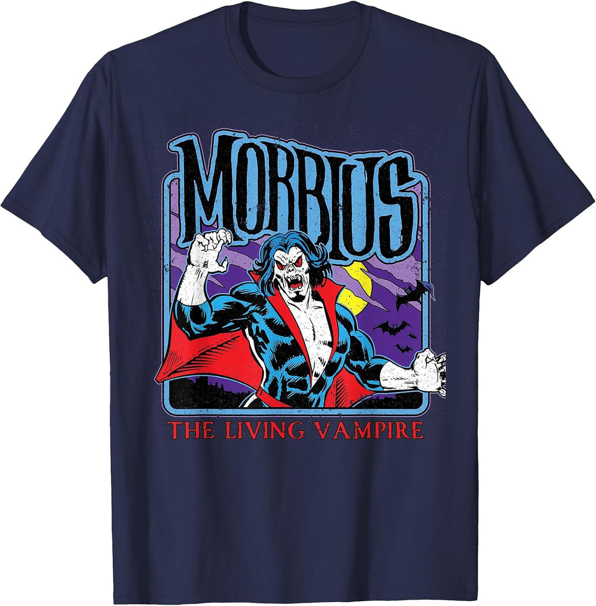 Marvel Monsters Morbius the Living Vampire Retro Halloween T-Shirt - Navy Blue