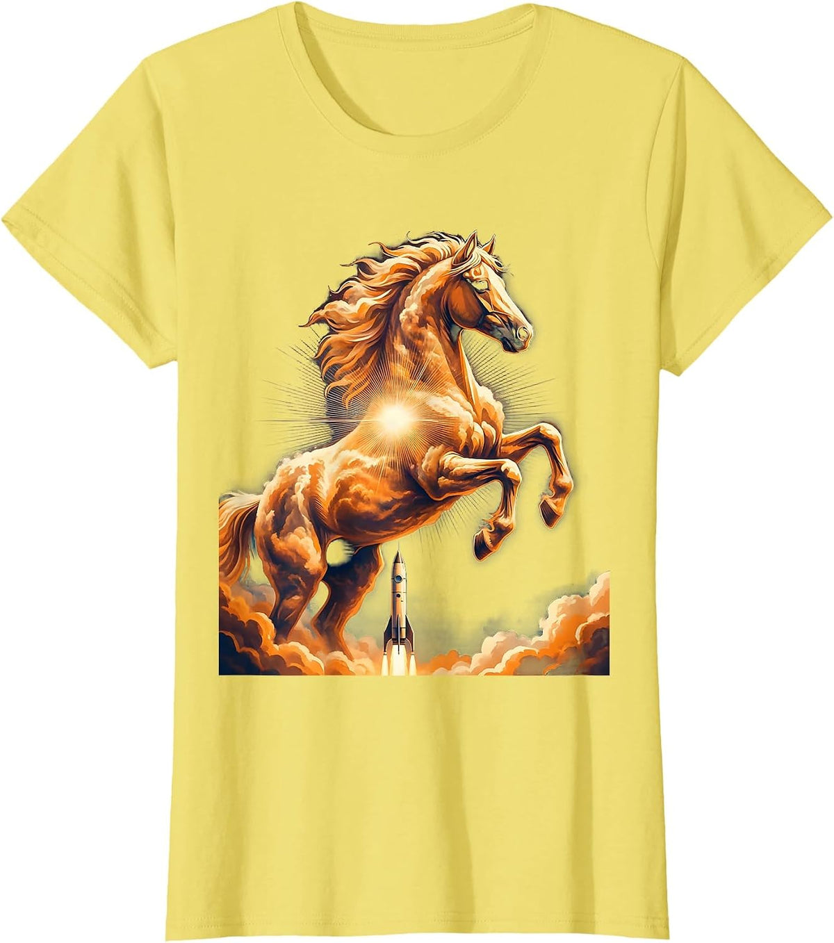 Women's Cosmic Horse Nebula Space Galaxy Illustration T-Shirt - Lemon Yellow
