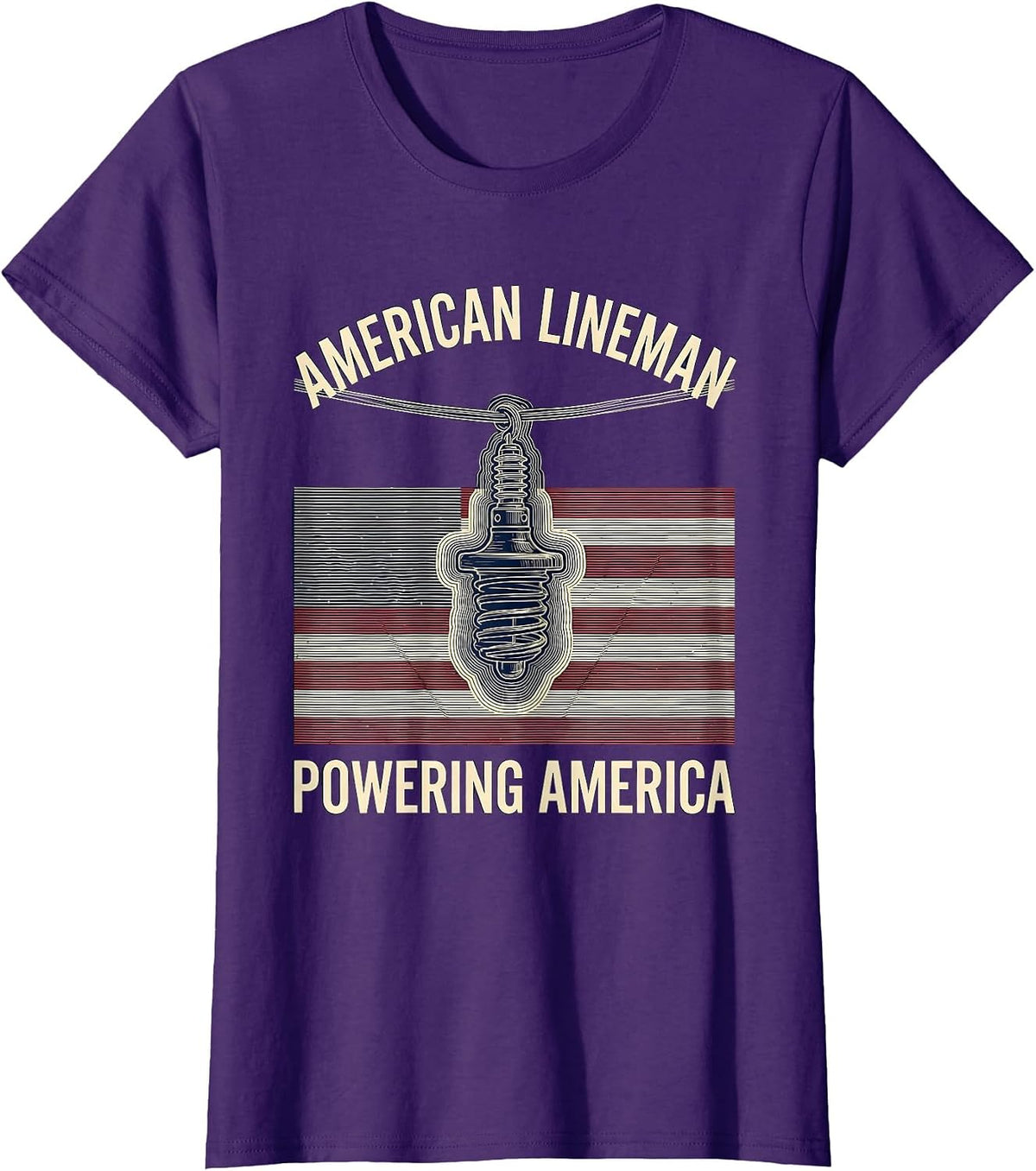Women's American Lineman Powering America Patriotic Skilled Trades T-Shirt - Purple