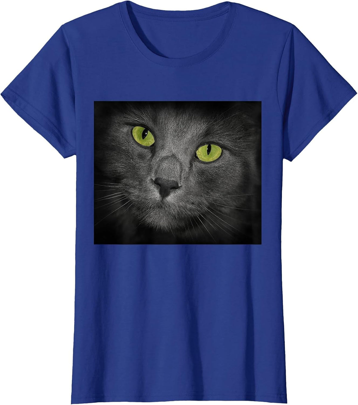 Cat with Green Eyes Gray Fur T-Shirt - Royal Blue