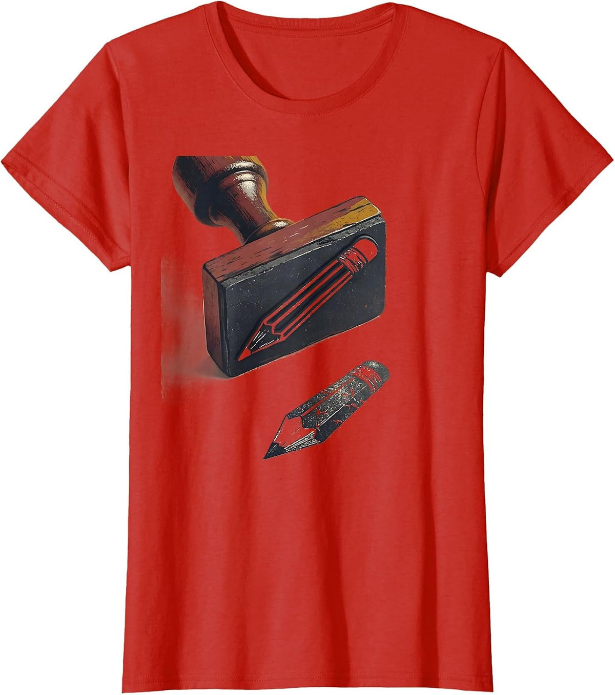 Stamp Pencil Editorial College Student Humor Novelty T-Shirt - Red