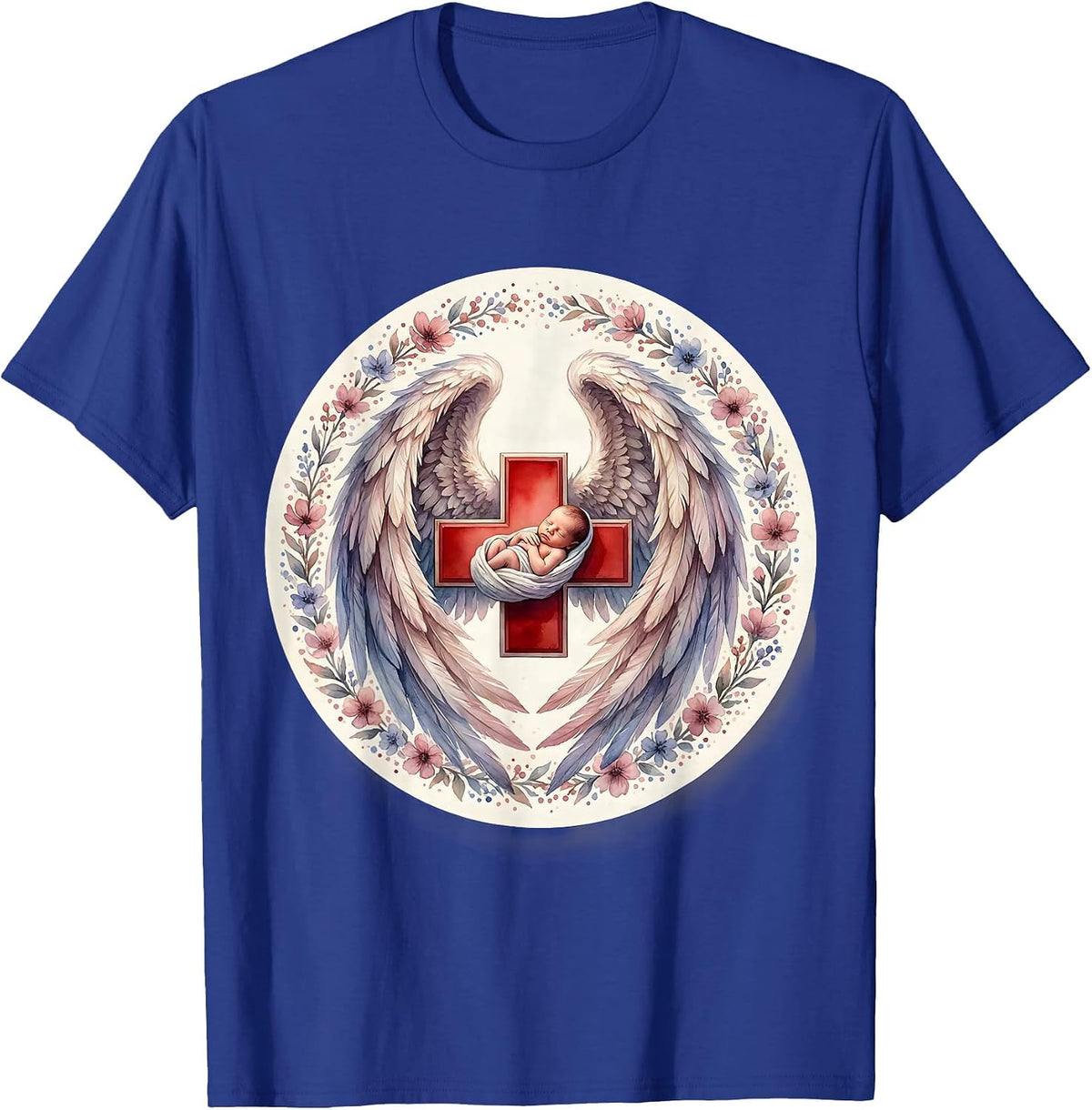 NICU Nurse Angel Wings Illustration T-Shirt - Royal Blue
