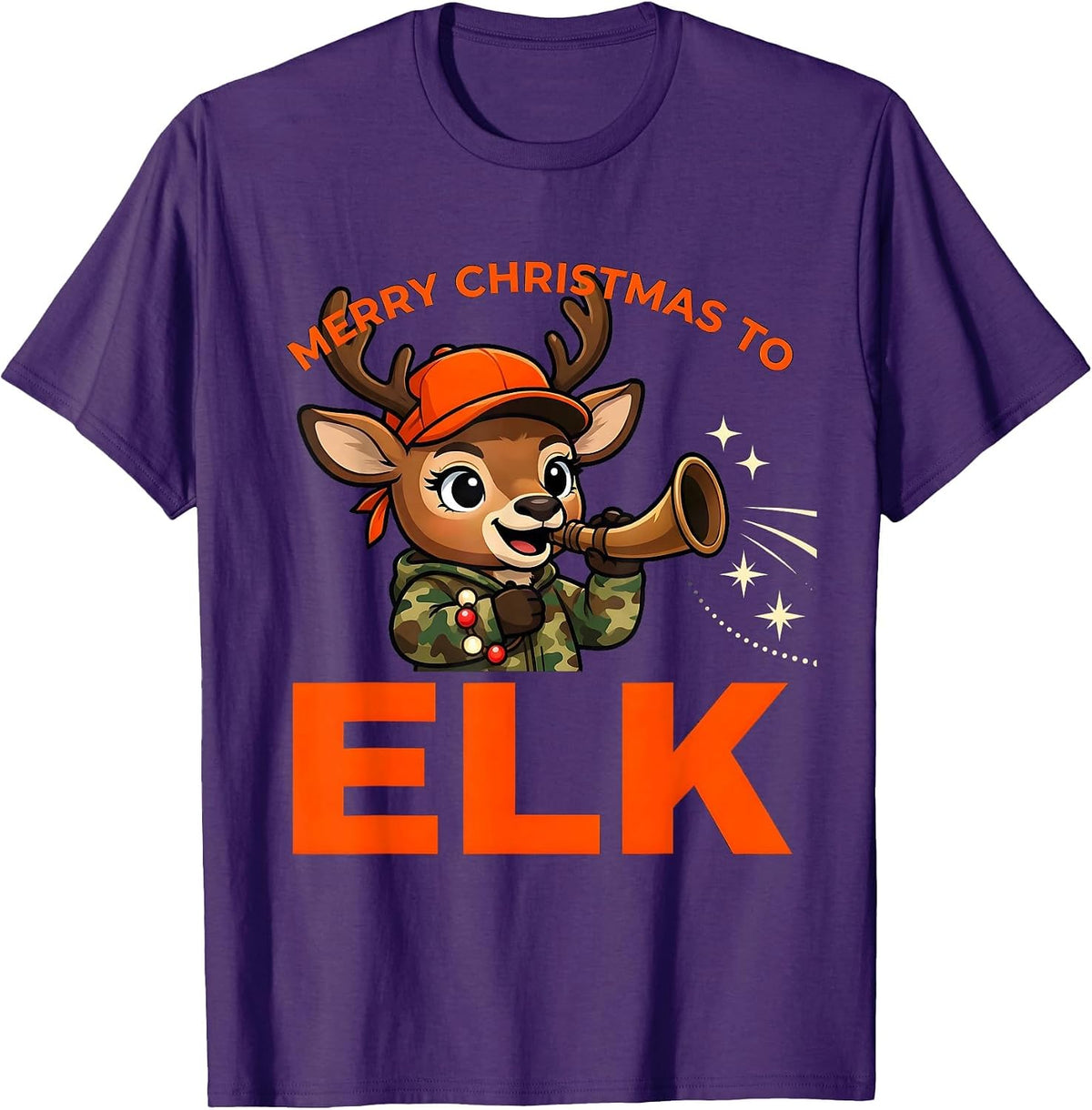 Men's MERRY CHRISTMAS TO ELK Funny Cartoon Elk Hunter Christmas T-Shirt - Purple