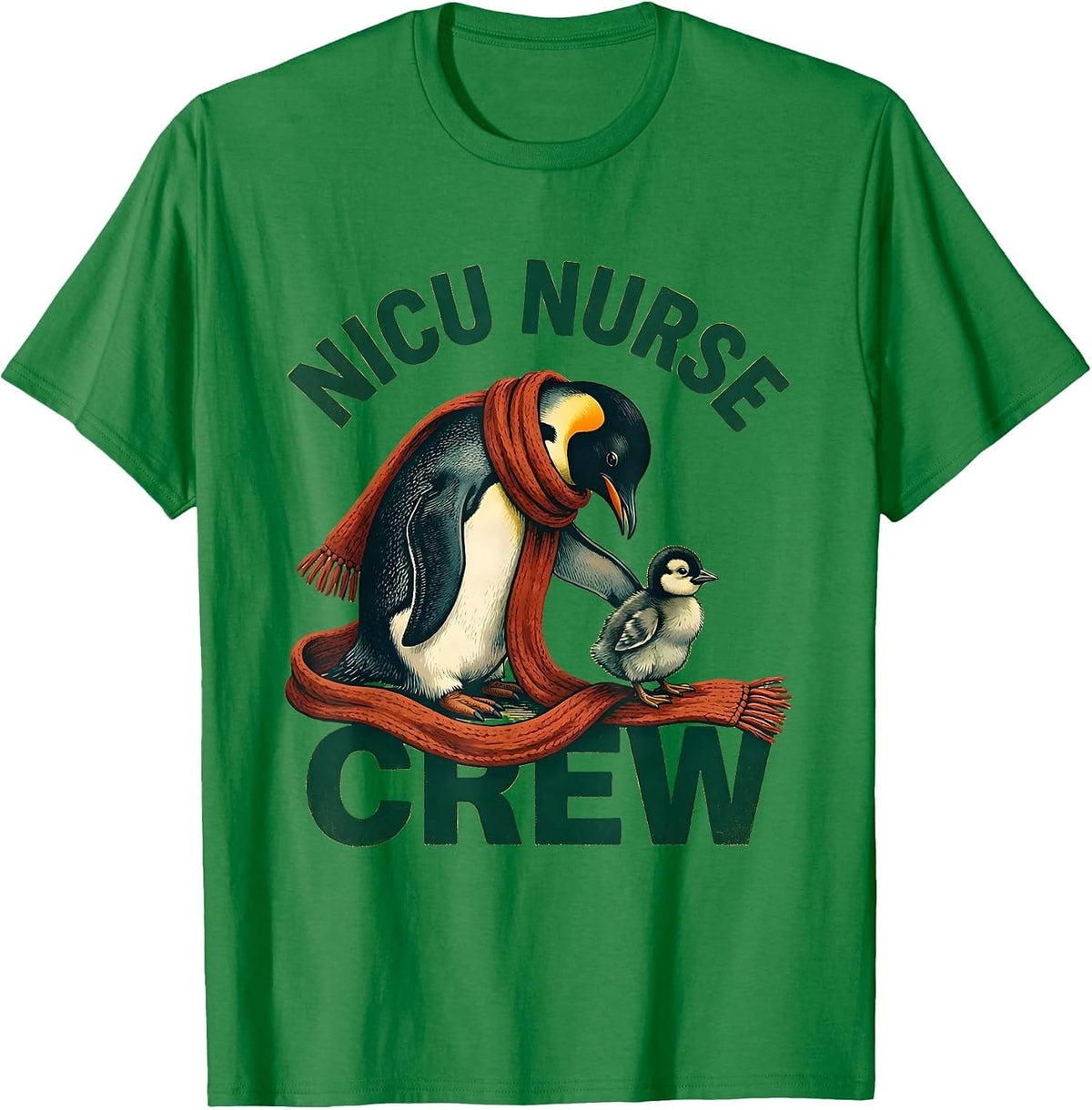Men's NICU Nurse Crew Storybook Penguin Parent Cute Pediatric T-Shirt - Kelly Green