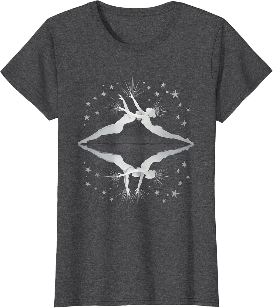Women's Twin Stars Night Sky Mirror Reflection Design T-Shirt - Dark Heather Grey