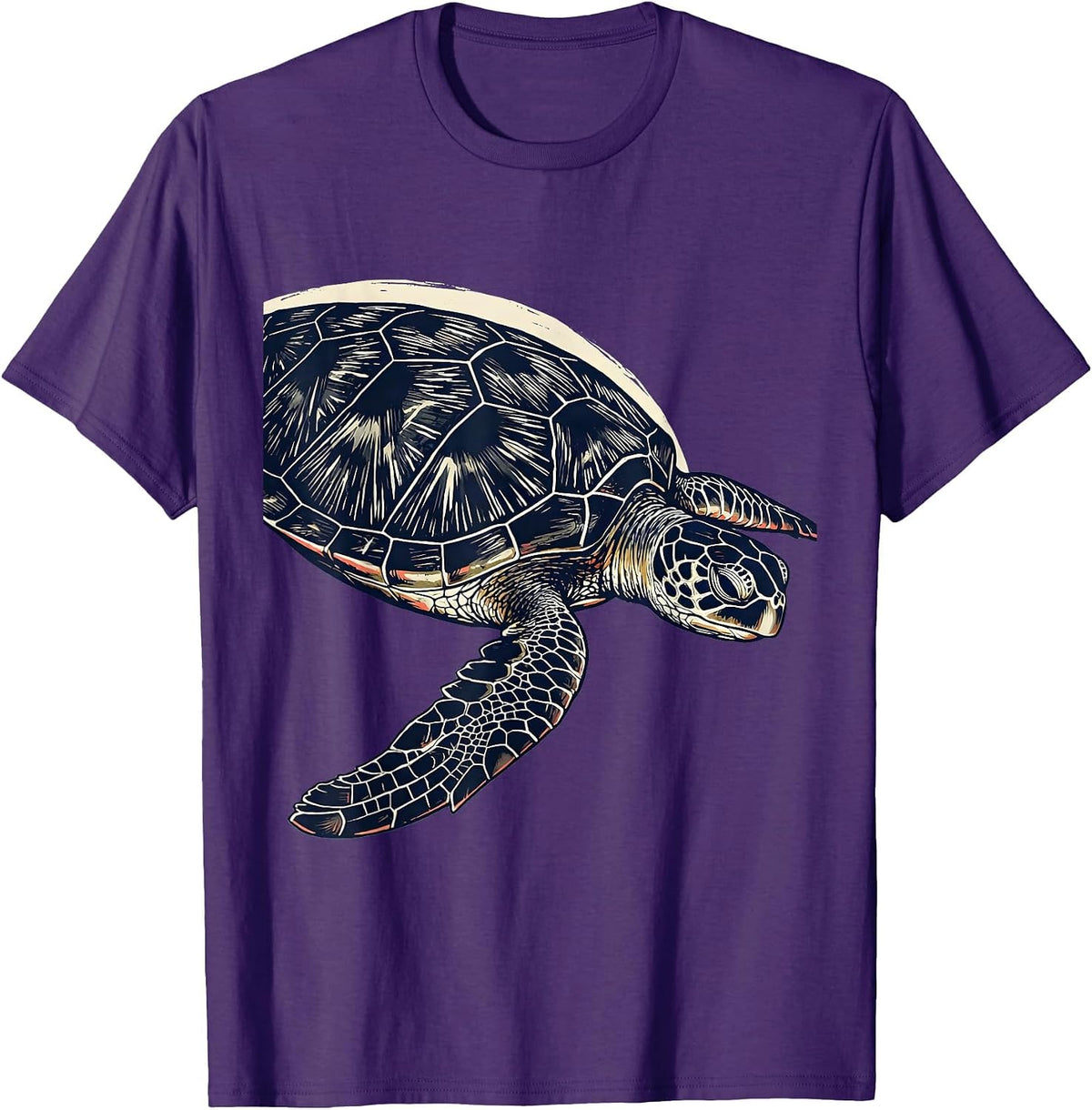 Men's Sea Turtle Linocut Ocean Animal Lover Artwork T-Shirt - Purple