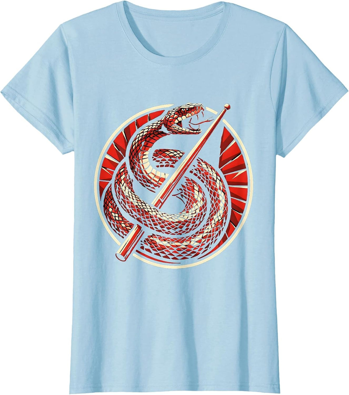 Women's Punk Rock Snake Coiled Around Drumstick Graphic T-Shirt - Baby Blue