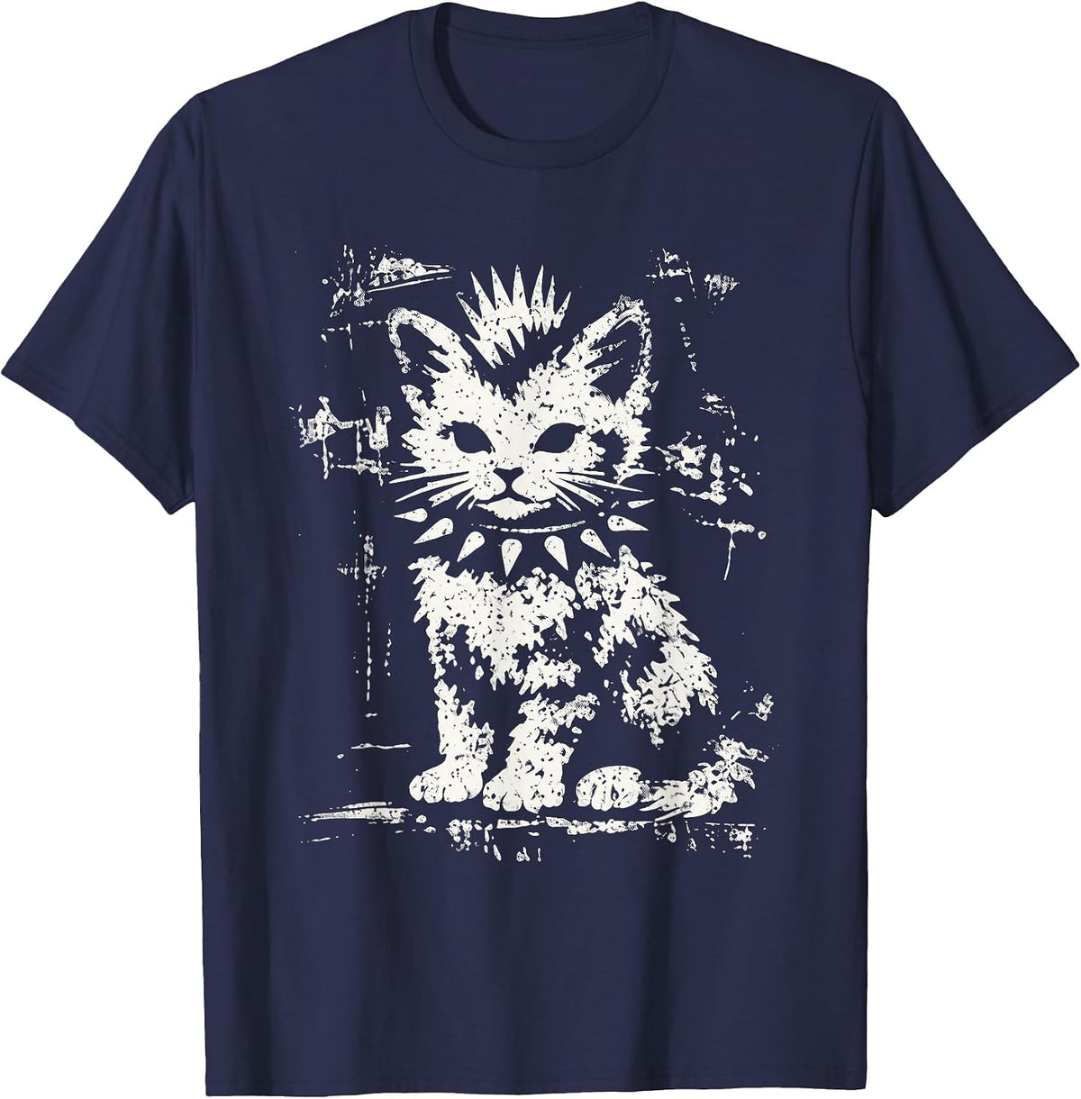 Punk Cat Grunge Rebel Cat Alternative Style T-Shirt - Navy Blue