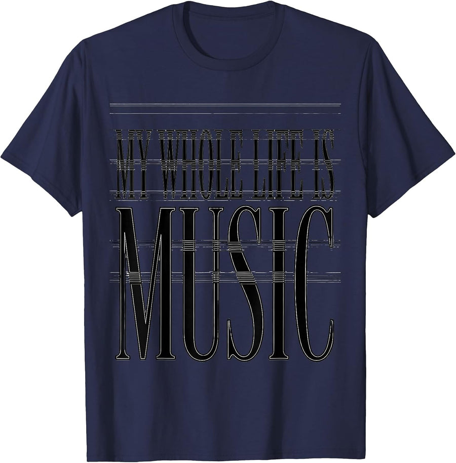 My Whole Life Is Music Teacher Design T-Shirt - Navy Blue