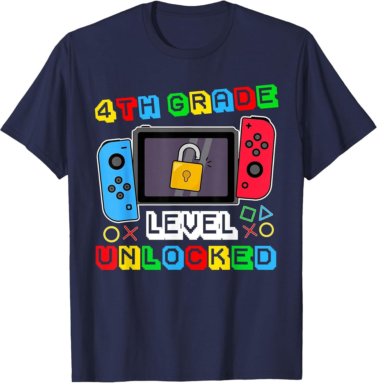 4th Grade Level Unlocked Gamer Back to School Boy T-Shirt - Navy Blue