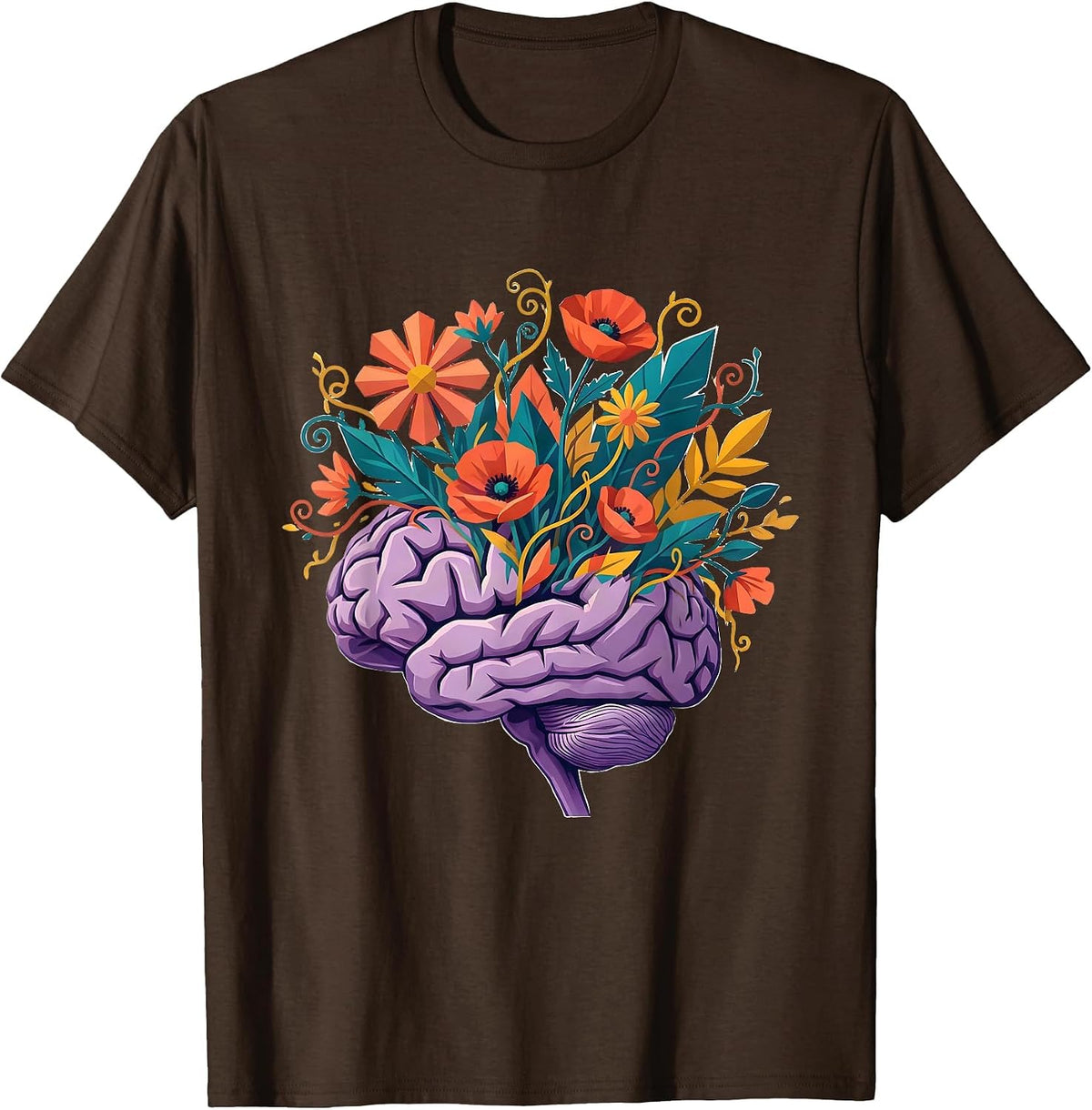 Men's Autism Awareness Brain Blooming Wildflowers Art T-Shirt - Brown