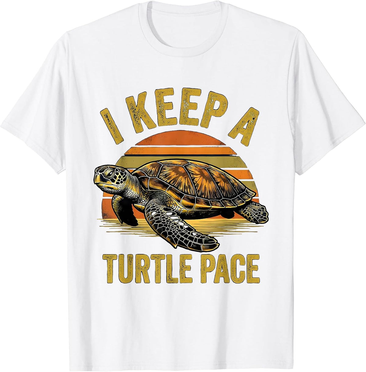Men's I Keep A Turtle Pace Funny Sea Turtle Lover Vintage Sunset T-Shirt - White