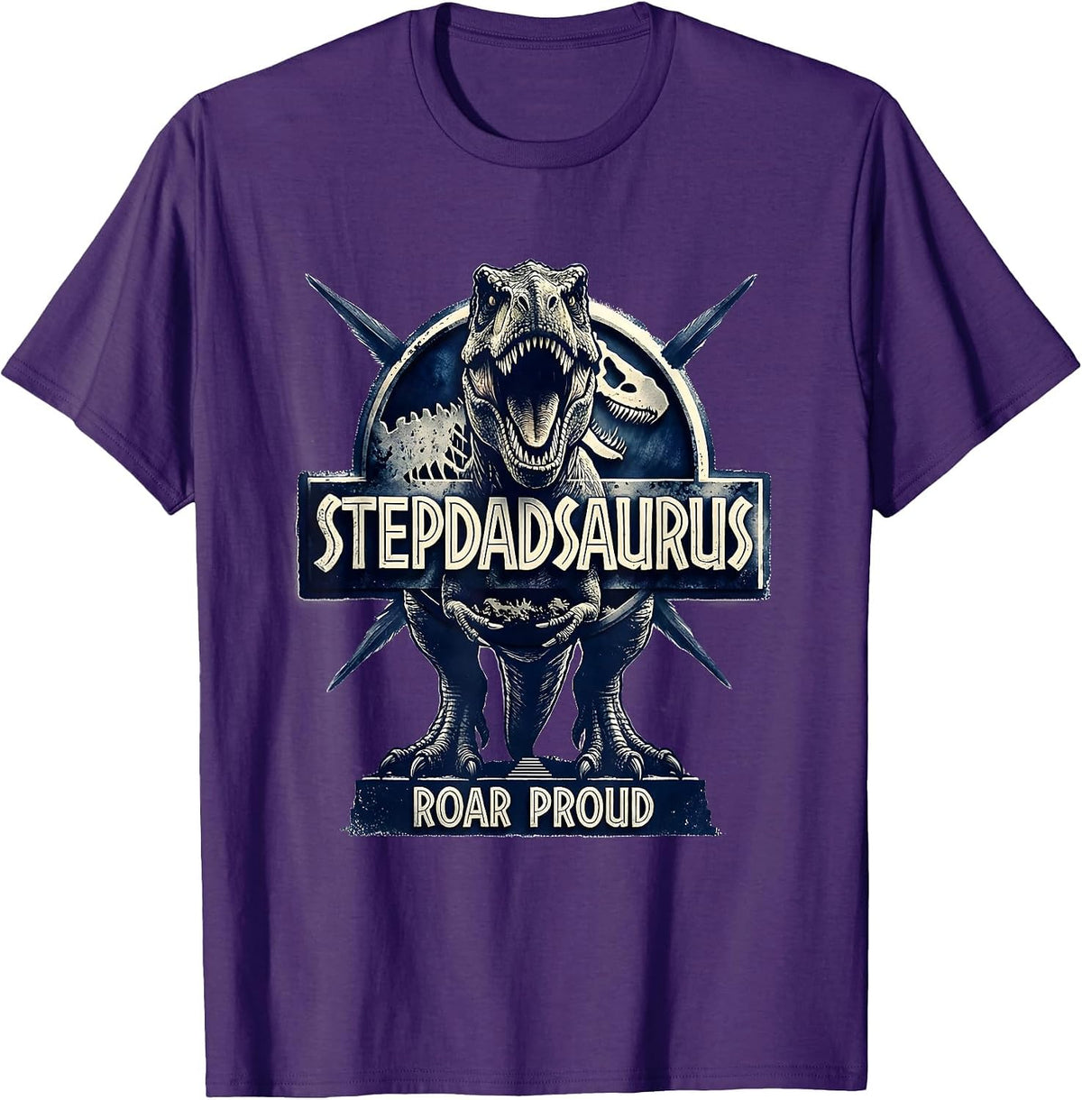 Stepdadsaurus Roar Proud Funny Dinosaur Family Pun Gift T-Shirt - Purple