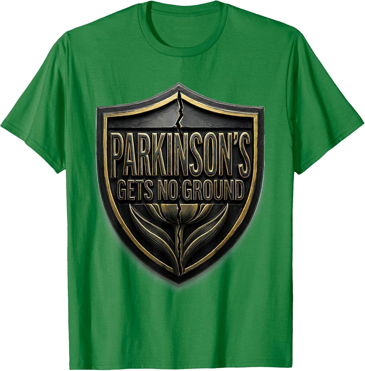 Men's Parkinson's Gets No Ground Defiant Awareness Support Ribbon T-Shirt - Kelly Green