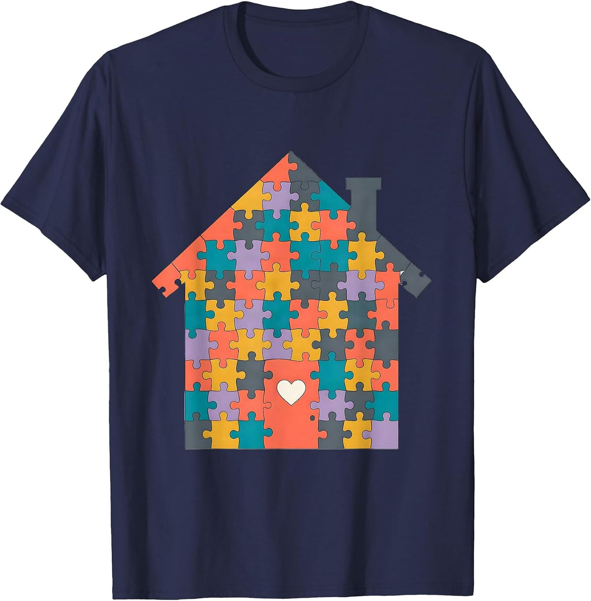 Men's Social Worker Puzzle House Illustration T-Shirt - Navy Blue