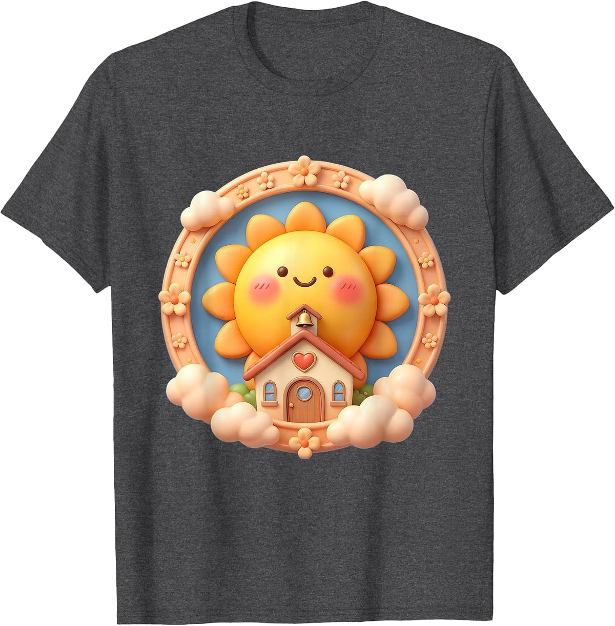 Kindergarten Teacher Sunny Schoolhouse Illustration T-Shirt - Dark Heather Grey