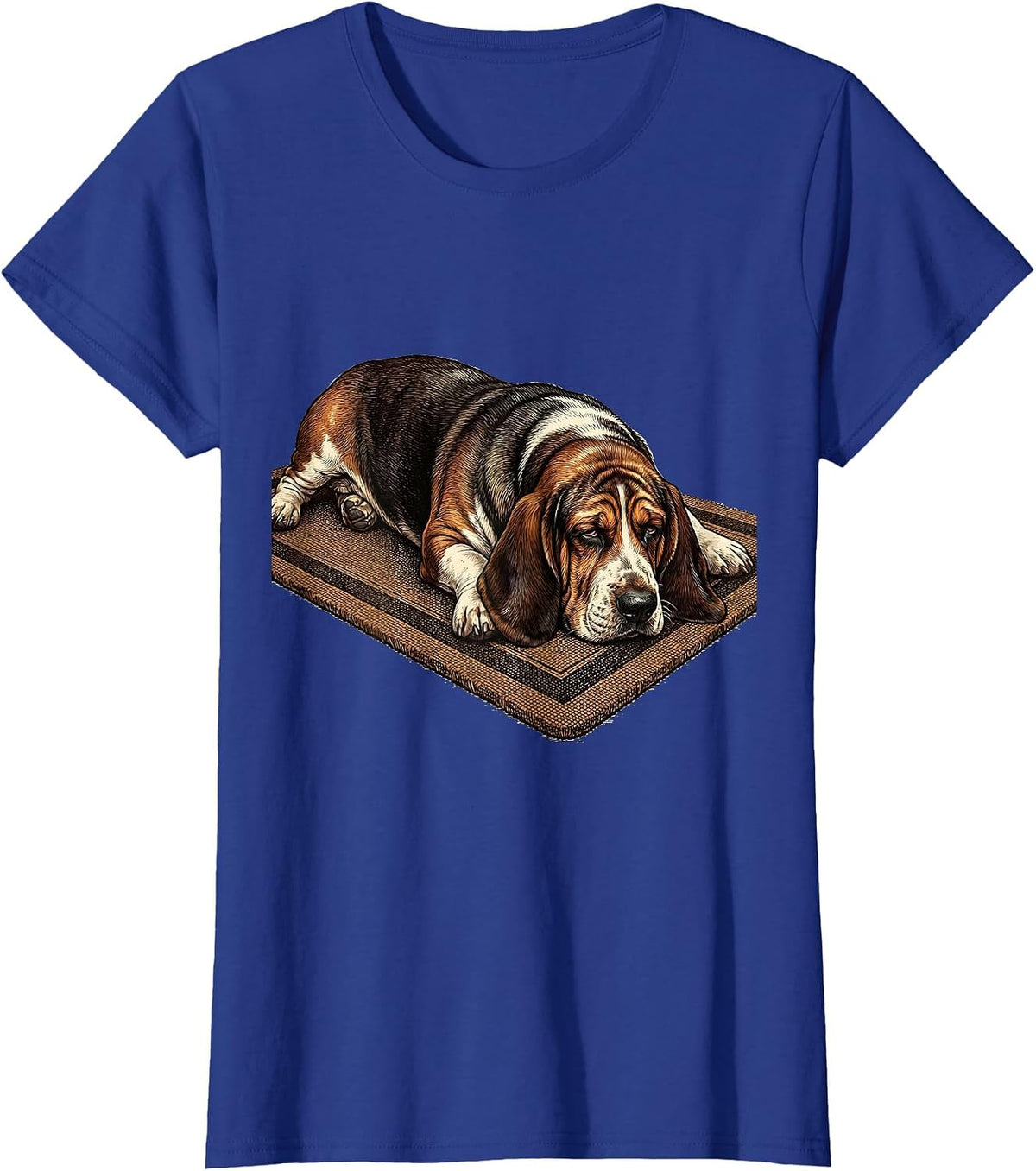 Women's Basset Hound Sprawled Deadpan Humor Dog Lover T-Shirt - Royal Blue