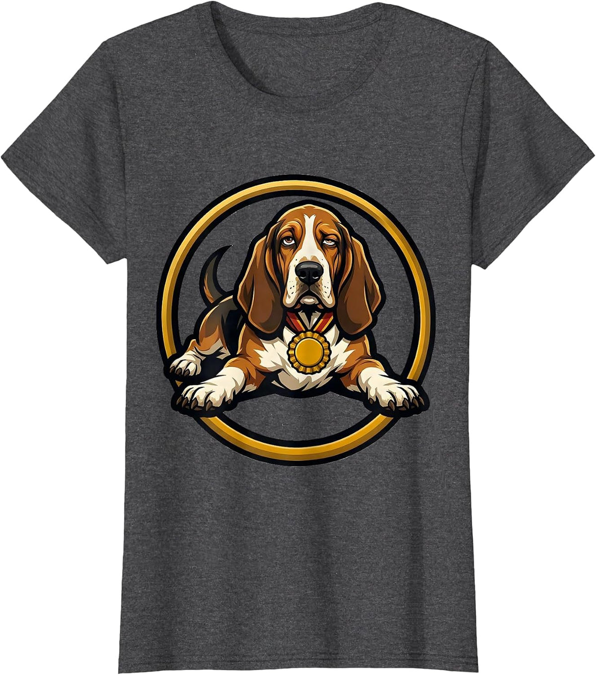 Women's Basset Hound Slouch Mascot Logo Funny Dog Lover Gift T-Shirt - Dark Heather Grey