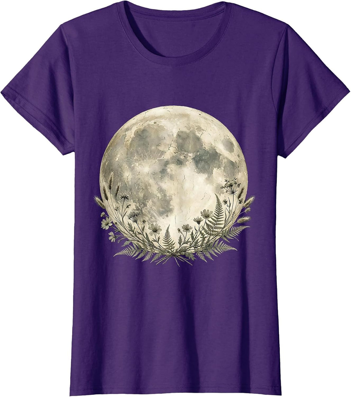 Women's Full Moon Shining Bright Illustration T-Shirt - Purple