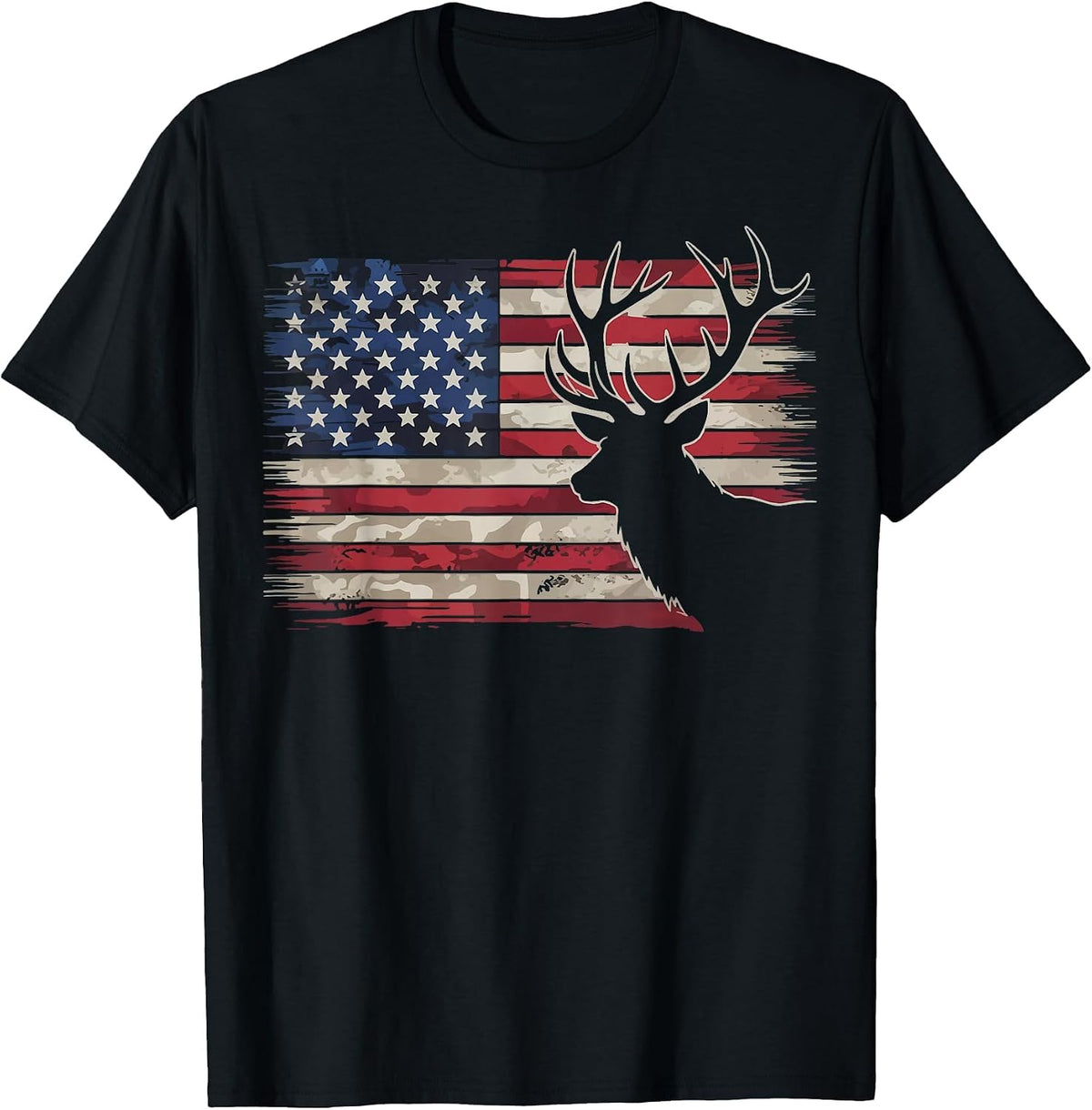 Deer Hunting Hunter US Flag T-Shirt - Black