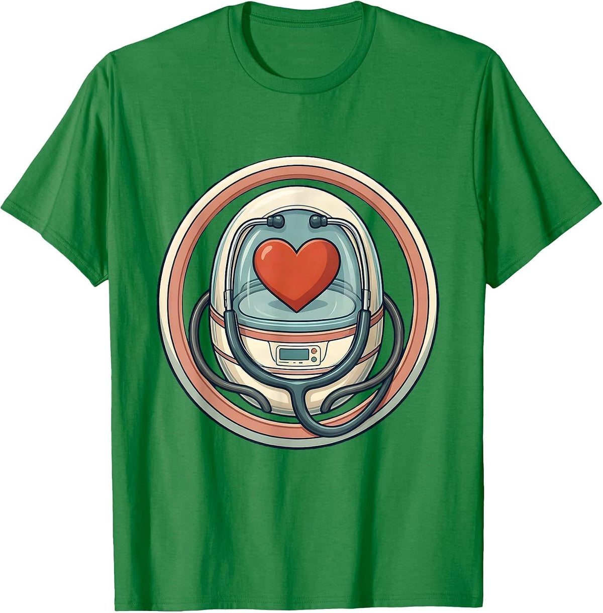 Men's NICU Nurse Incubator Heart Stethoscope Graphic T-Shirt - Kelly Green