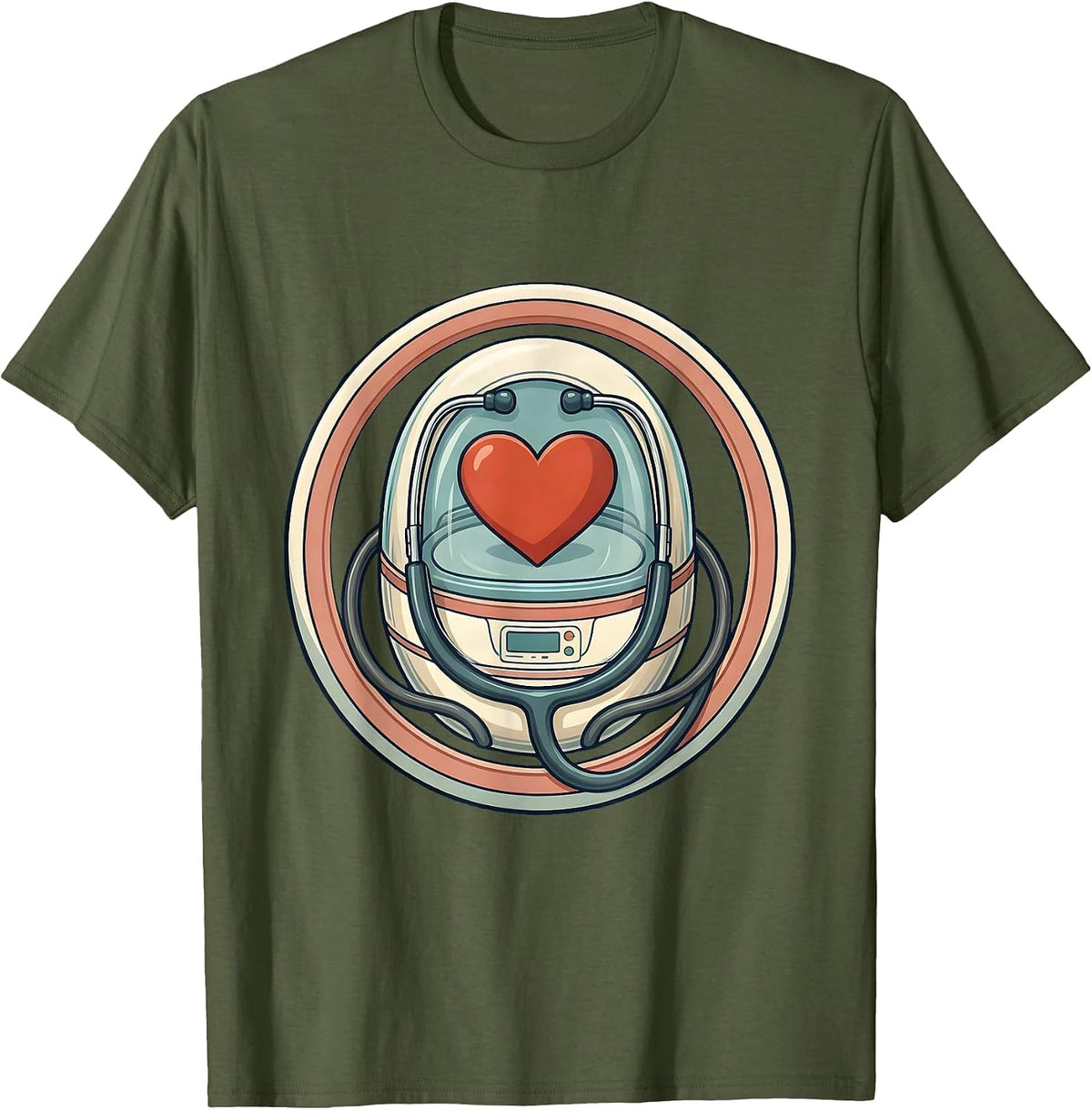 Men's NICU Nurse Incubator Heart Stethoscope Graphic T-Shirt - Olive Green