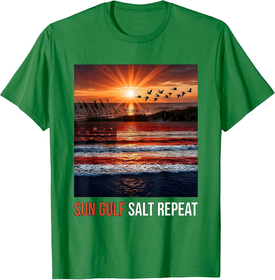 Men's Sun Gulf Salt Repeat Gulf of America Design T-Shirt - Kelly Green