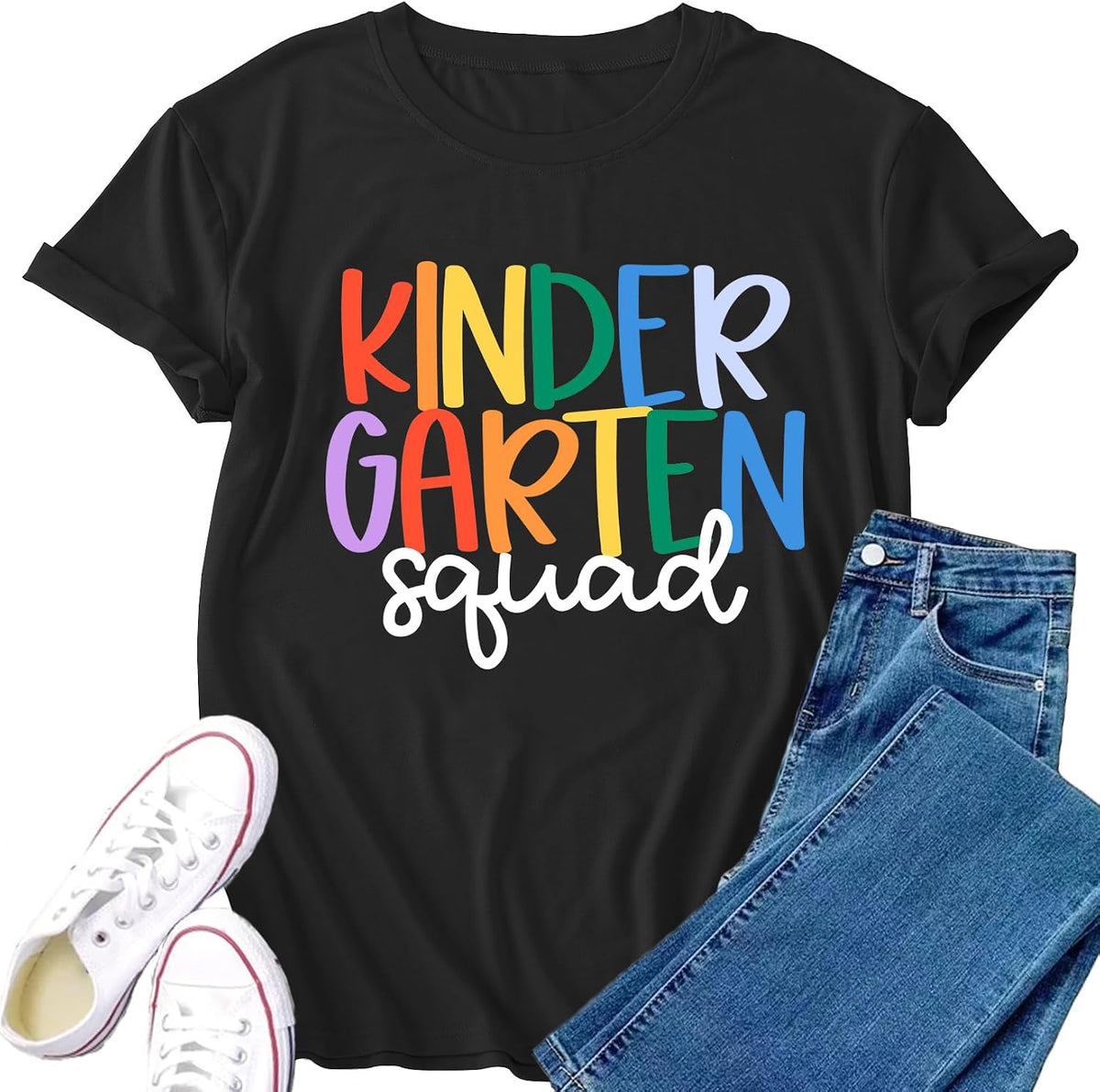 Teacher Shirt for Women Kindergarten Squad T-Shirts Kindy Teacher Life Tee Tops - Black